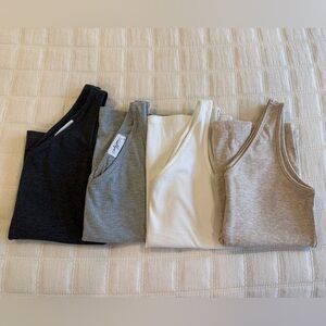 Carly Jean Los Angeles Ribbed V-Neck Tank Set - Charcoal, Gray, White, Oatmeal